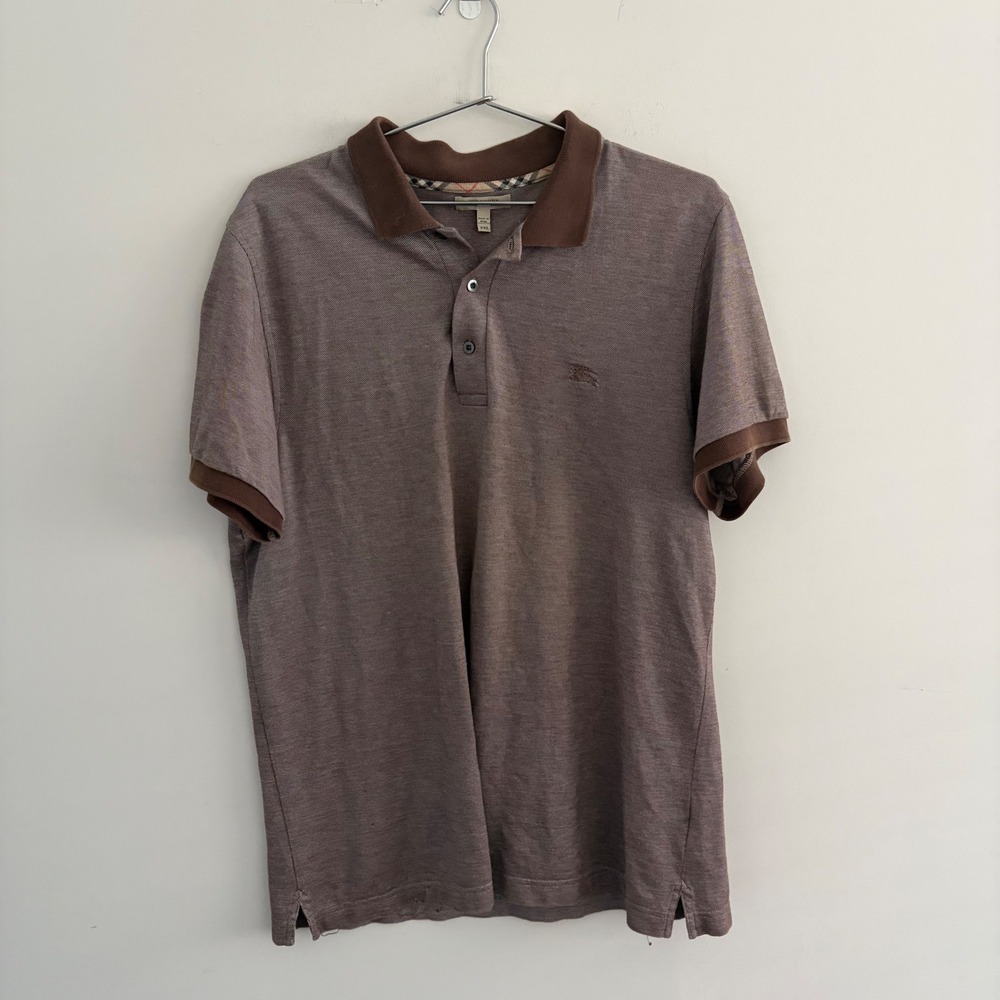 Burberry London Mens XXL Brown Pique Cotton Short Sleeve Polo Shirt
